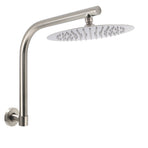 Brushed Nickel 10" Round Rainfall Shower Head 360°Swivel Gooseneck Wall Arm Set