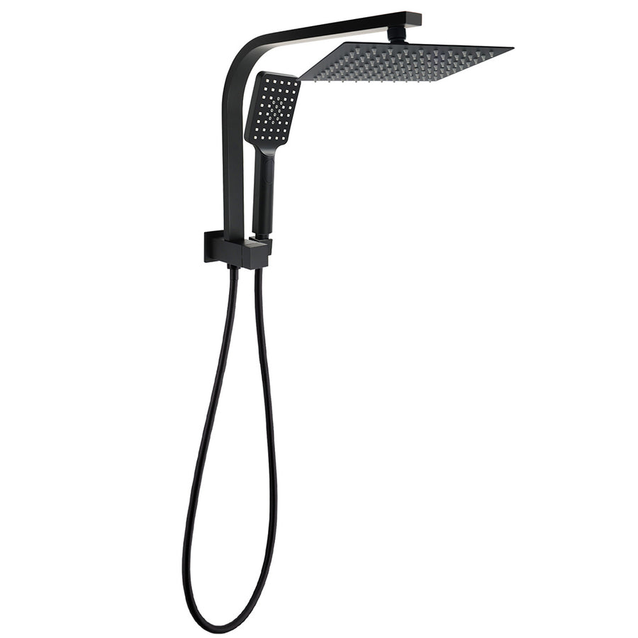Matt Black 8" SUS Shower Head 3 Modes Handheld Gooseneck Arm Square 2in1 Set