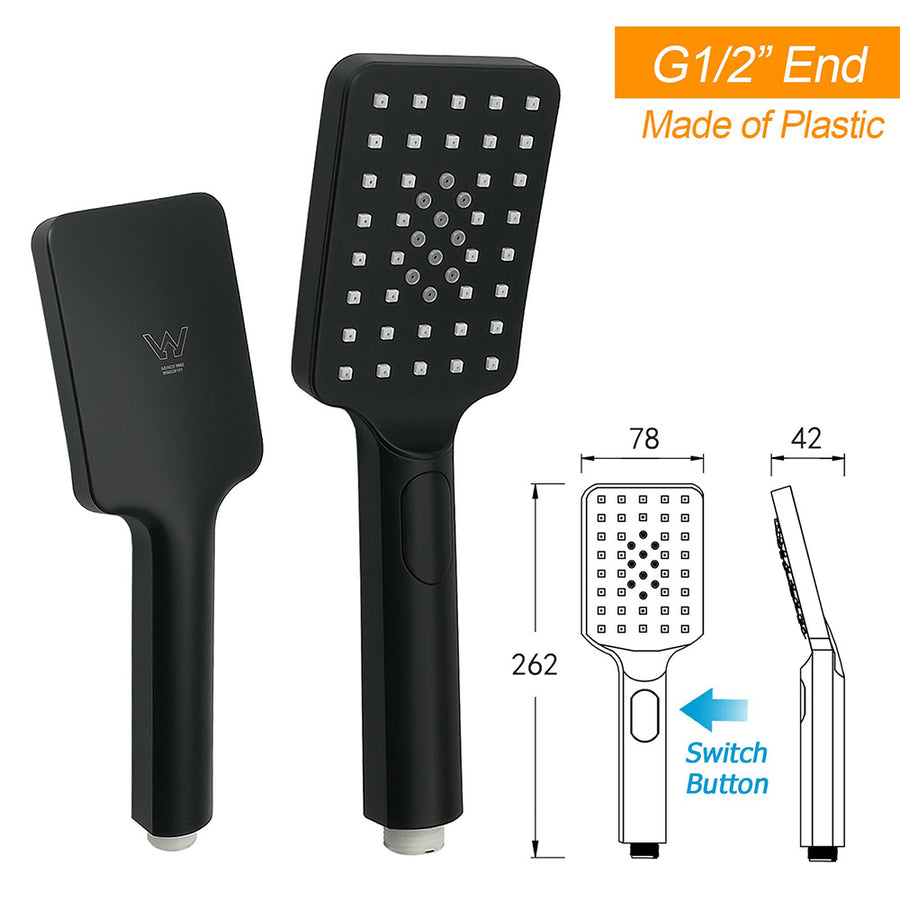WELS Matt Black Dual Set 16" Extra Large Shower Head 3 Modes Handheld Gooseneck Arm Diverter