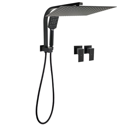 Matt Black 2in1 Set 16" Large Shower Head 3 Modes Handheld Gooseneck Arm Twin Taps Set