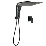 Matt Black Twin Set 16" Extra Large Shower Head 3 Modes Handheld Gooseneck Arm Wall Mixer