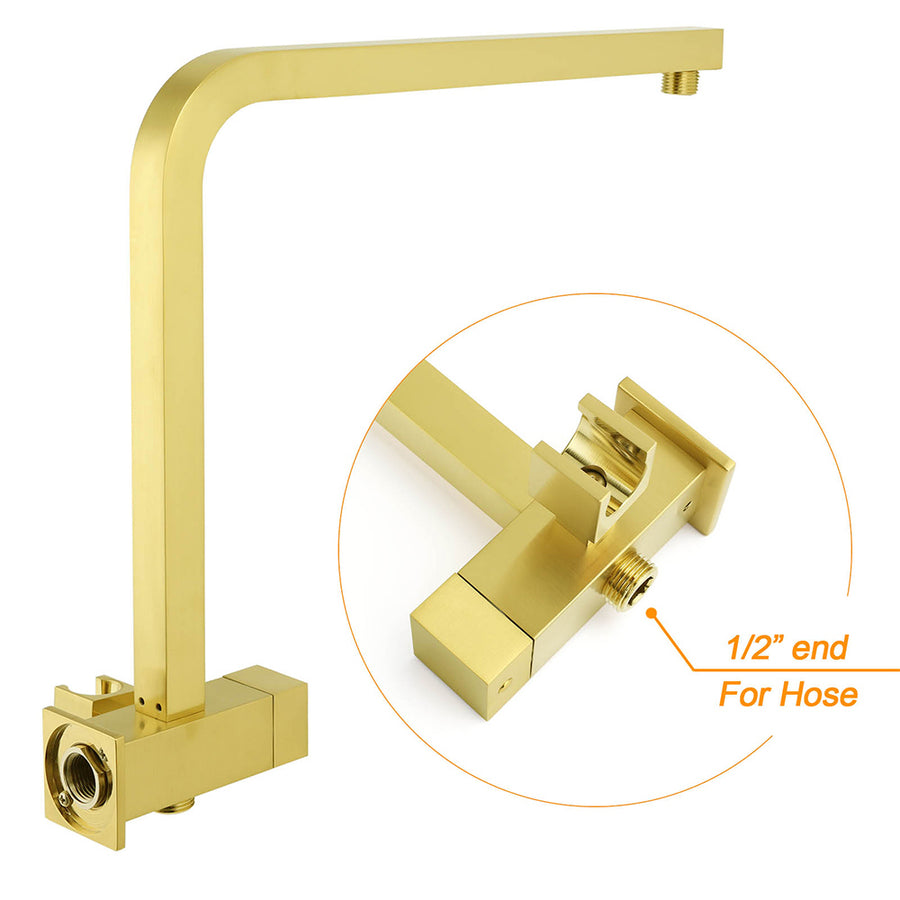 WELS Brushed Gold Twin Shower 8" Rain Head Handheld Diverter Wall Arm Square Taps