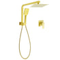 WELS Brushed Gold Twin Shower 8" Rain Head Handheld Diverter Wall Arm Square Mixer