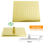 Brushed Gold Twin Shower 10" Rain Head Handheld Diverter Wall Arm Set Square Mixer