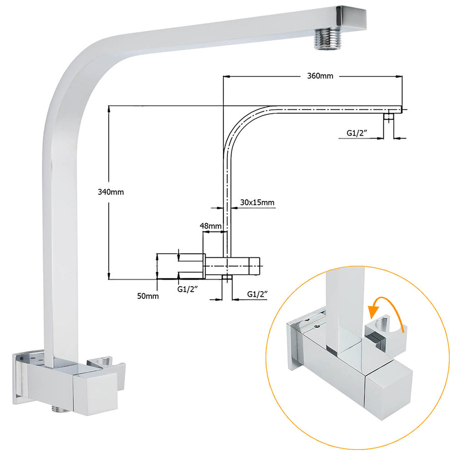 WELS Dual 10" Square Rain Shower Head Handheld Spray Diverter Wall Arm Set