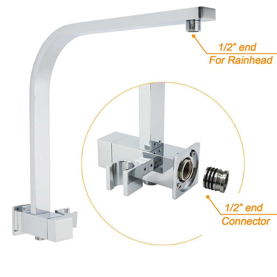 WELS Chrome 2in1 10" Square Rain Shower Head Handheld Spray Diverter Wall Arm Taps Set