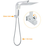 WELS Square Chrome 12" Shower Head 3 Mode Handheld Diverter Wall Arm 2in1 Set + Mixer