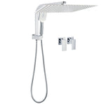 WELS Square Extra Large 16" Shower Head 3 Mode Handheld Diverter Wall Arm 2in1 Set + Taps