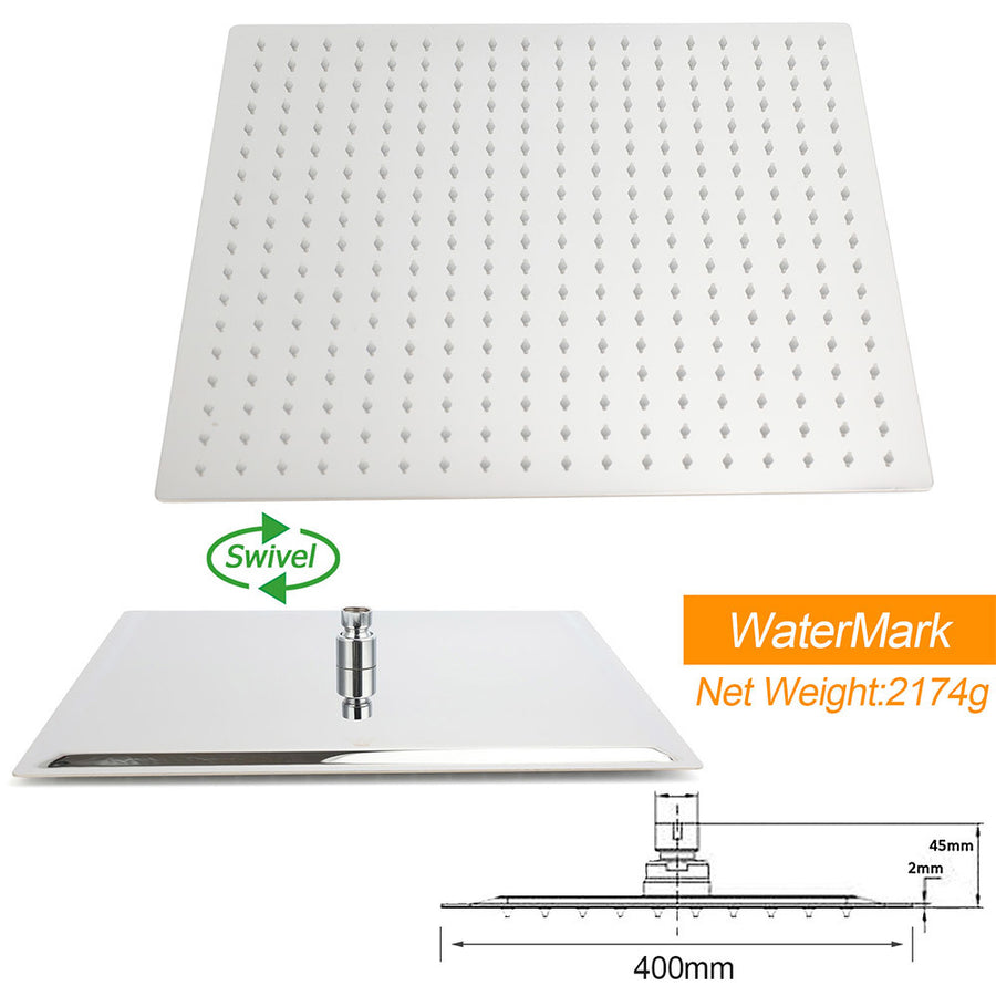 WELS Square Extra Large 16" Shower Head 3 Mode Handheld Diverter Wall Arm 2in1 Set + Taps