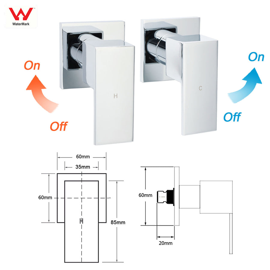 WELS Square Extra Large 16" Shower Head 3 Mode Handheld Diverter Wall Arm 2in1 Set + Taps