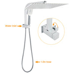 WELS Square Chrome 16" Large Shower Head 3 Mode Handheld Diverter Wall Arm 2in1 Set + Mixer