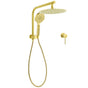 WELS Brushed Gold 2in1 Set Round Large 12" Rain Shower Head 3 Mode Handheld Wall Arm Small Face Mixer