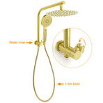WELS Brushed Gold 2in1 Set Round Large 12" Rain Shower Head 3 Mode Handheld Wall Arm Small Face Mixer
