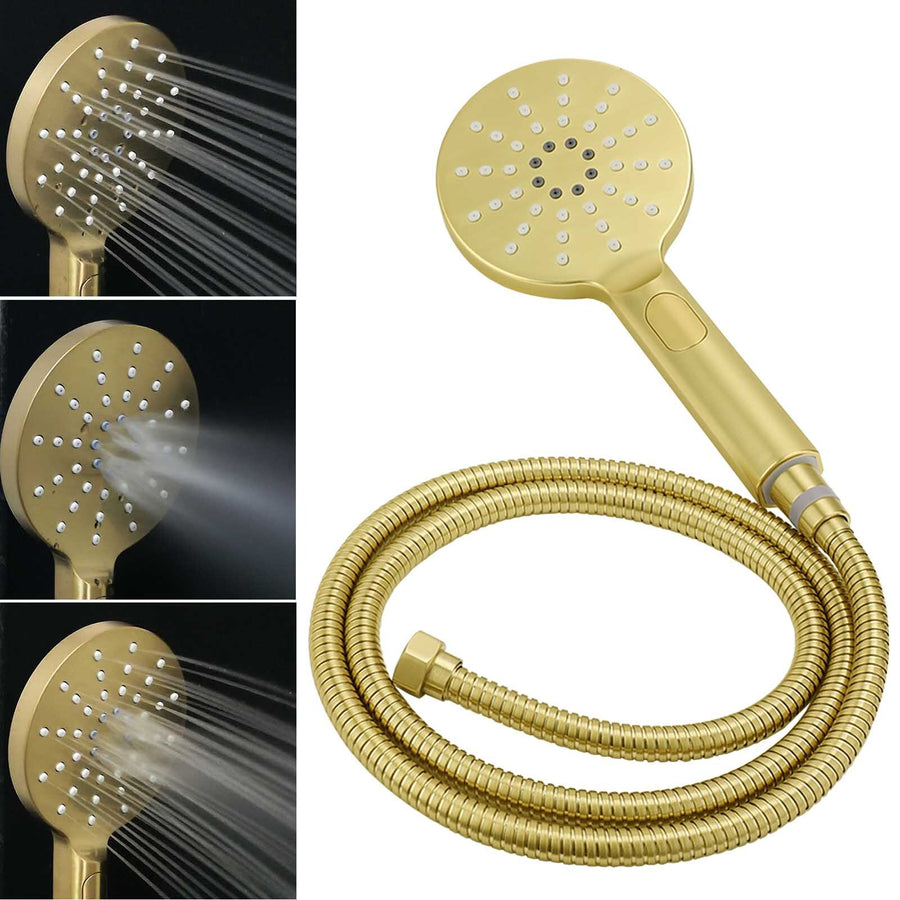WELS Brushed Gold 2in1 Set Round Large 12" Rain Shower Head 3 Mode Handheld Wall Arm Small Face Mixer