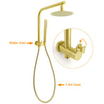 WELS Brushed Gold Round 2in1 Shower Head Set Diverter Wall Arm Stainless Steel Handheld + Taps