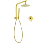 WELS Brushed Gold Round Twin Shower Head Set Diverter Wall Arm Single Mode Handheld Wall Mixer