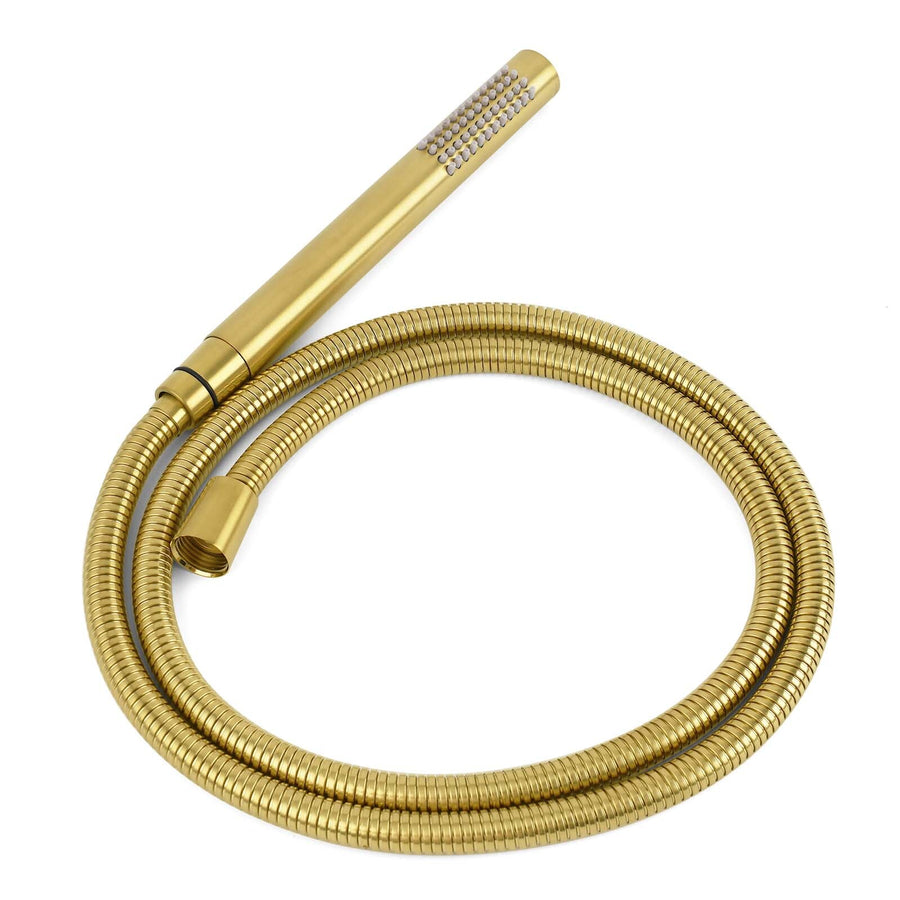 Brushed Gold Round Large 12" Rain Shower Head One Spray Handheld Rose Gooseneck Arm Twin Taps Set