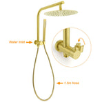 WELS Brushed Gold Large 12" Rain Shower Head Ergonomic Handheld Rose Diverter Twin Taps Combo