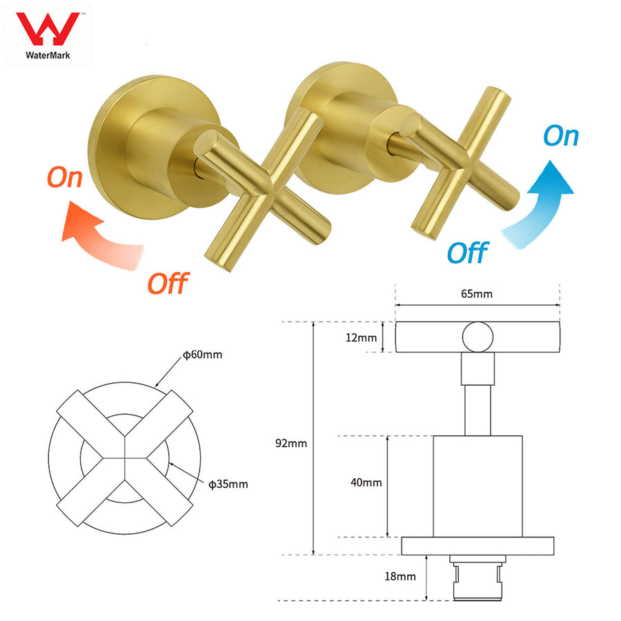 Brushed Gold 2in1 Round Large 12" Rainfall Shower Head Metal Handheld Wall Arm Bath Mixer