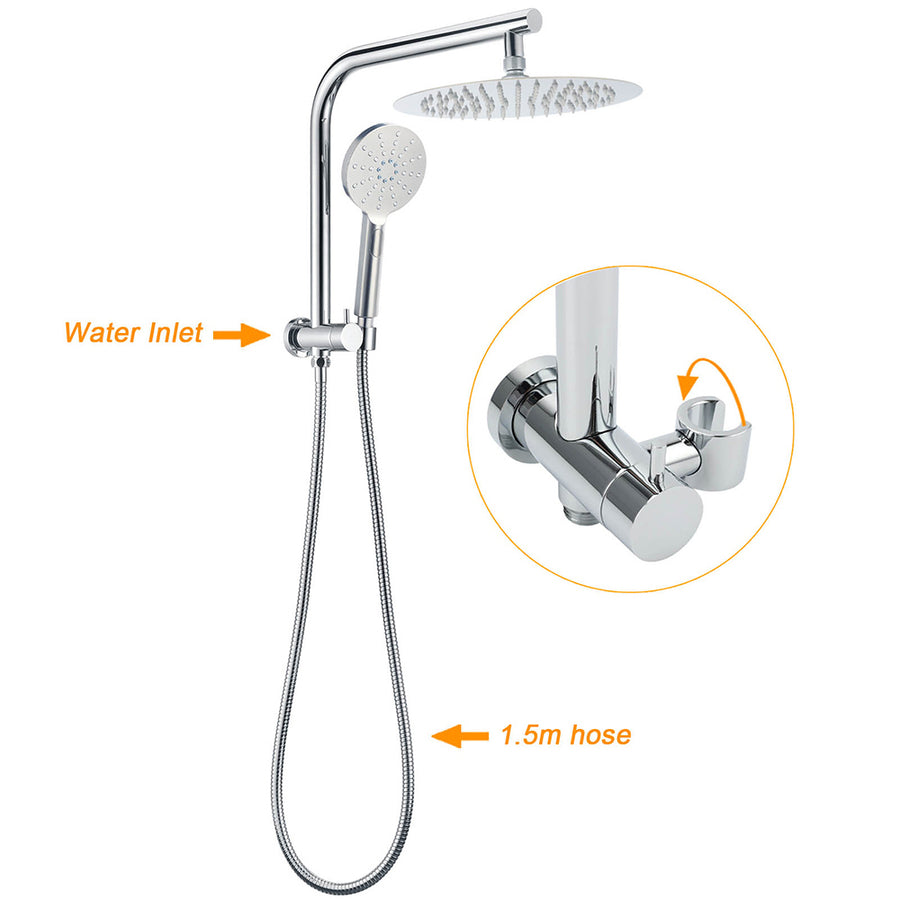 WELS Chrome Round 10" Rain Shower Head Handheld Sliding Rail DIY 2in1 Twin Taps Set