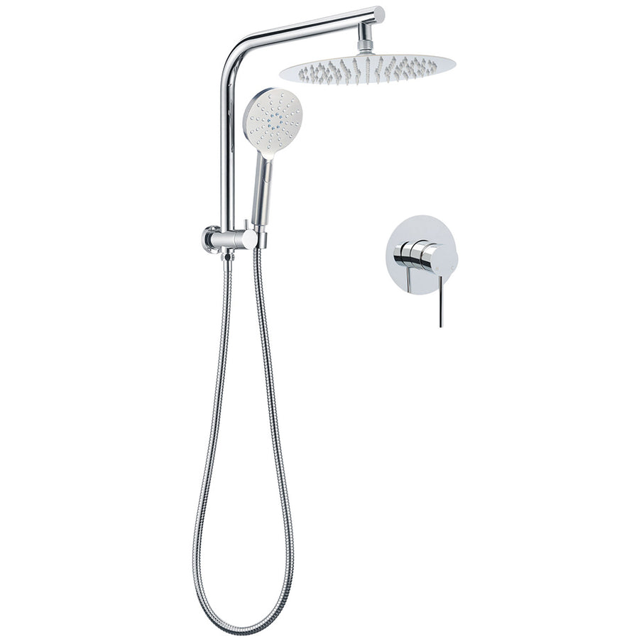 WELS Chrome Round 10" Rain Shower Head Handheld Sliding Rail DIY 2in1 Mixer Set