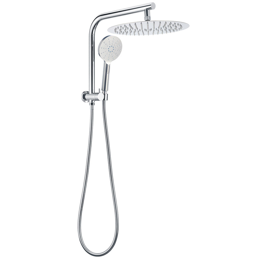 Chrome 2in1 Round Shower Head Set 12" Rainfall & 3 Mode Handheld Gooseneck Arm