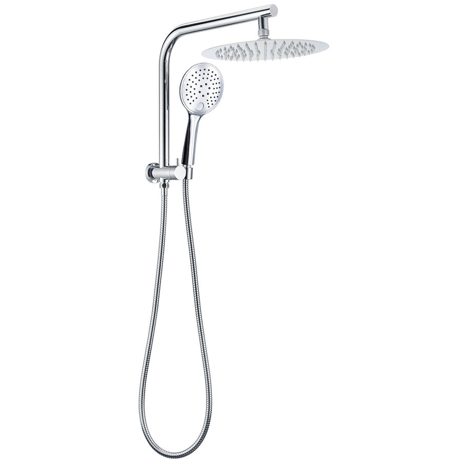 Round Chrome 10" 2in1 Shower Head 3 Mode Handheld Gooseneck Wall Arm Diverter