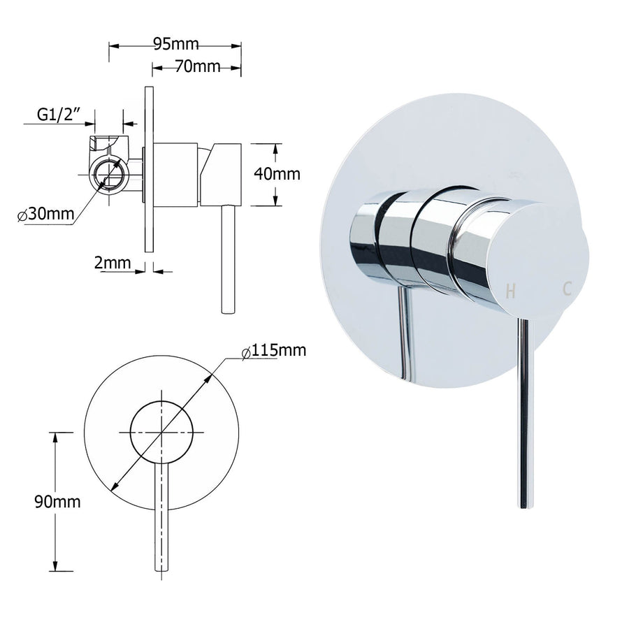 WELS Round Chrome 10" Twin Shower Head 3 Mode Handheld Gooseneck Wall Arm Mixer Set