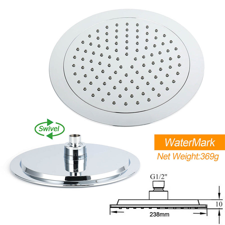 WELS Round 9" Twin Shower Head 3 Mode Handheld Gooseneck Wall Arm 2 in 1 Combo Taps Set