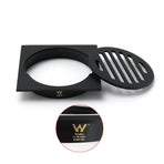 Black Bathroom 110mm Small Square Shower Grate Floor Drain 95mm Outlet Watermark
