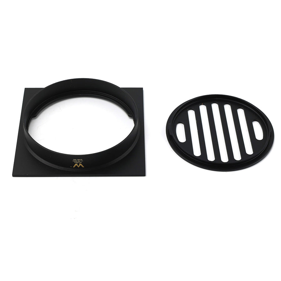Black Bathroom 110mm Small Square Shower Grate Floor Drain 95mm Outlet Watermark