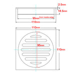Chrome Stainless Steel 110mm Small Square Shower Grate Floor Drain 95mm Outlet