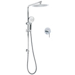 WELS Twin Shower Set 10" Rainfall Head 3 Modes Handheld Rose Silde Rail Chrome Round Mixer