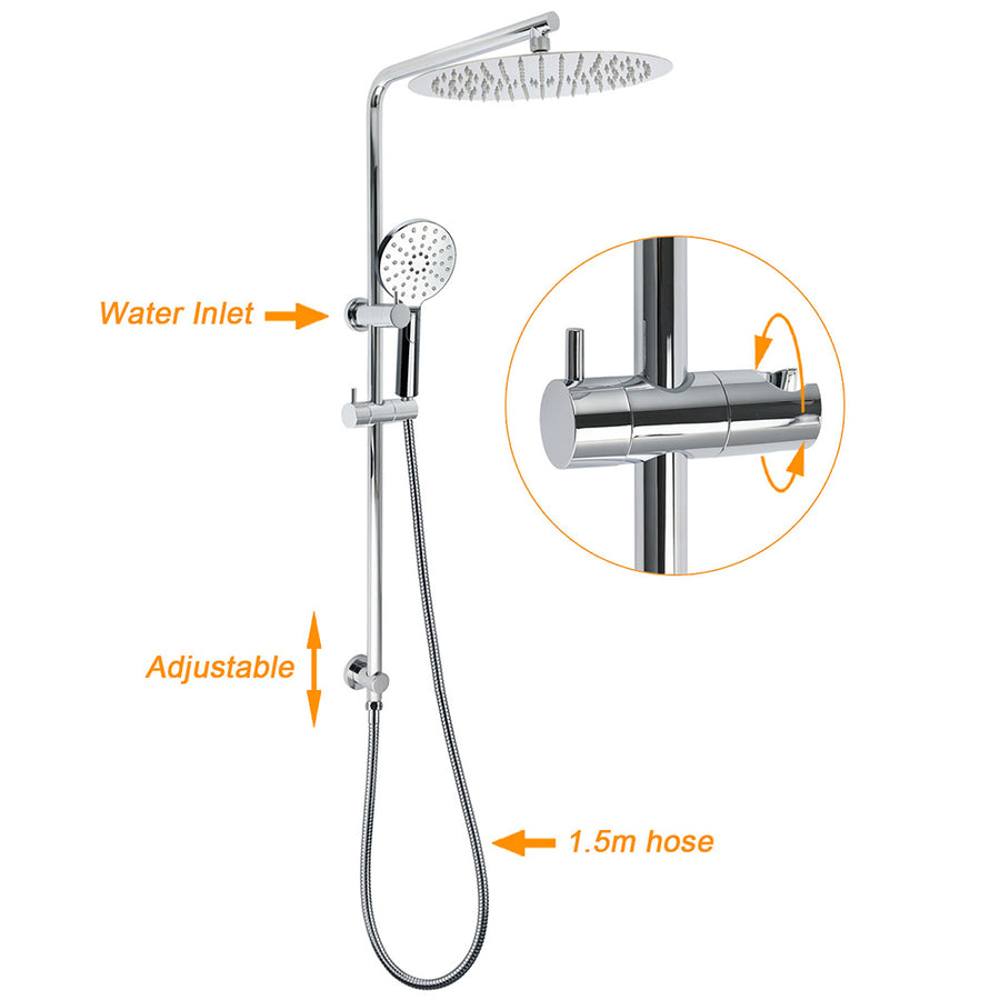 WELS Twin Shower Set Large Round 12" Rainfall Head 3 Modes Handheld Silde Rail