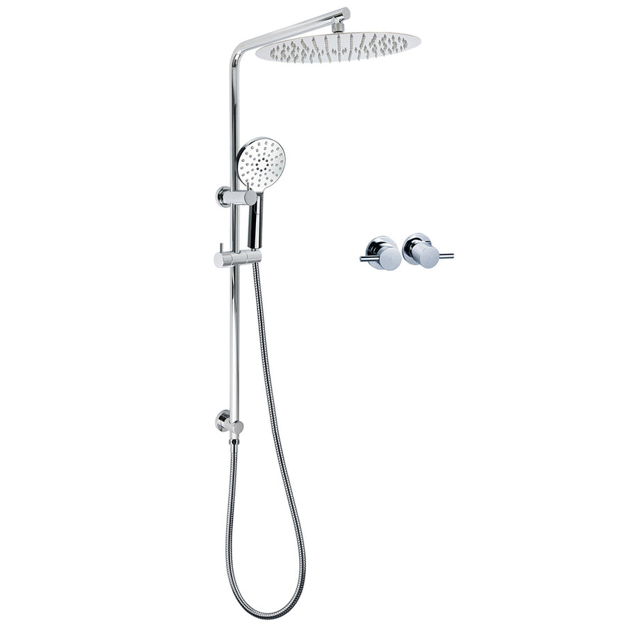 WELS Dual Shower Set Large Round 12" Rainfall Head 3 Modes Handheld Silde Rail Twin Taps