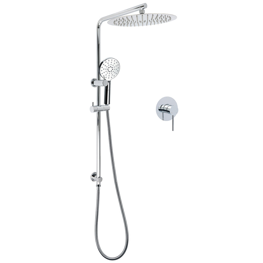 WELS Twin Shower Set Large Round 12" Rainfall Head 3 Modes Handheld Silde Rail + Mixer
