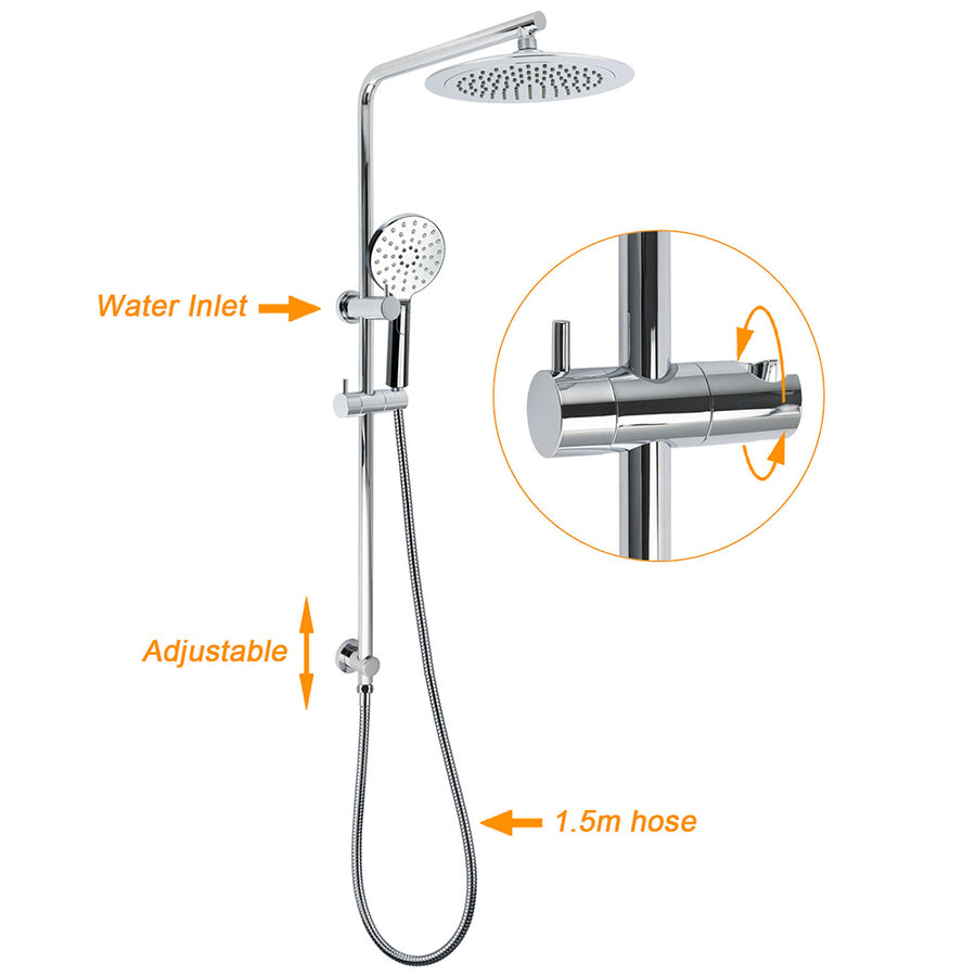 WELS Chrome 9" Rain Shower Head 3 Modes Handheld Rose Slide Rail Set Twin Taps
