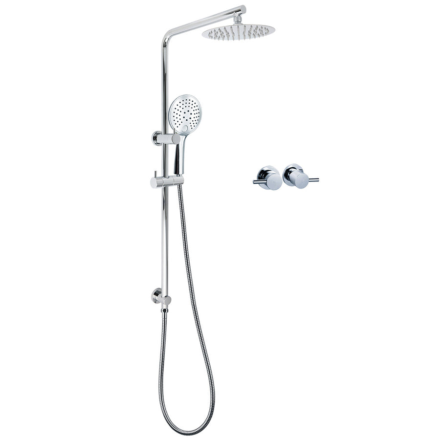 Chrome Double Square 8" Shower Head Set 3 Function Handheld Rail Diverter Arm + Taps