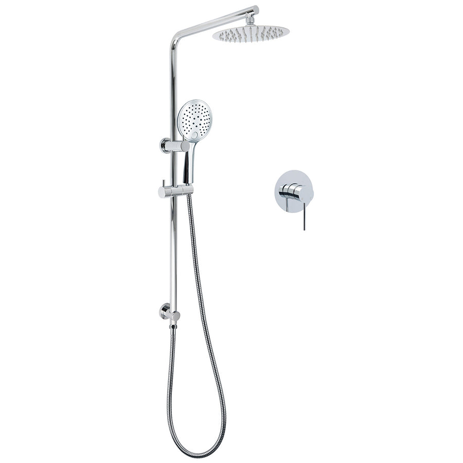 WELS Chrome Double Square 8" Shower Head Set 3 Function Handheld Rail Arm Mixer