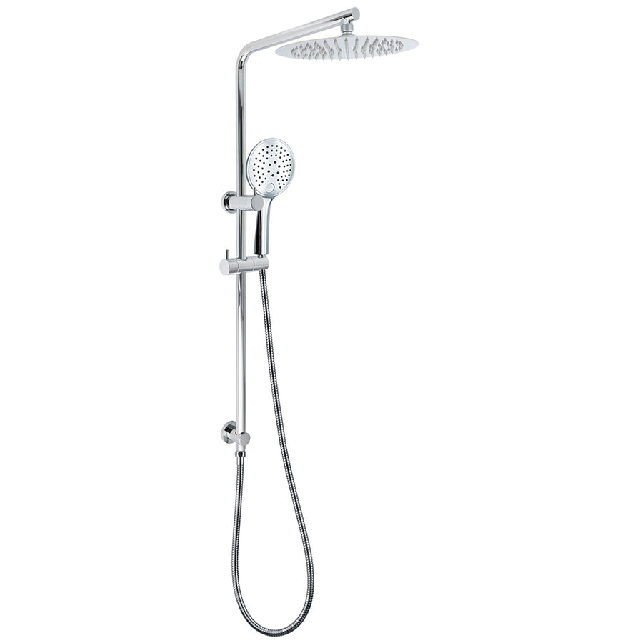 250mm Rain Shower Head Round Handheld Sliding Rail Diverter Arm 2in1 Set Chrome