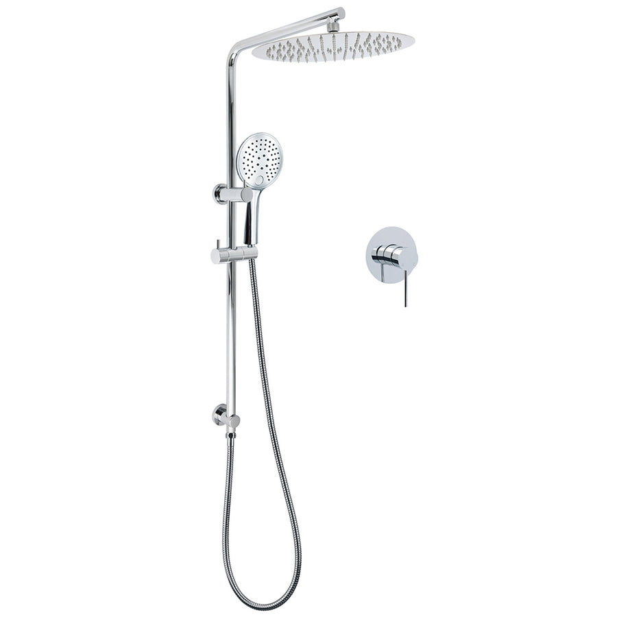 WELS Round Shower Head Handheld Sliding Rail Arm Chrome 12" Rainfall 2in1 Mixer Set
