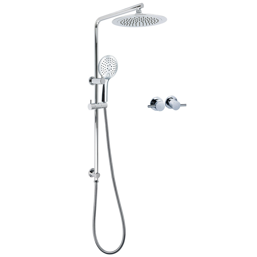 WELS Chrome 9" Plastic Rain Shower Head 3 Modes Handheld Rose Slide Rail Twin Taps