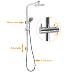 WELS Chrome Dual 8" Slim Rain Shower 5 Modes Rose Mixer Valve Sliding Rail Set + Taps