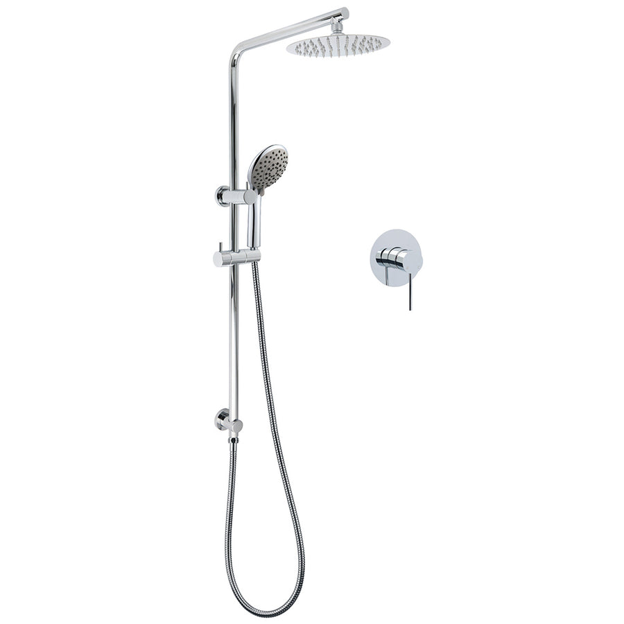 WELS Chrome Dual 8" Slim Rain Shower 5 Modes Rose Mixer Valve Sliding Rail Set + Mixer