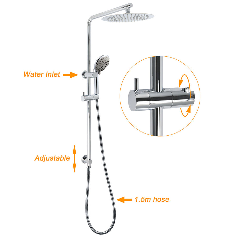 WELS Chrome Dual 10" Slim Rain Shower 5 Modes Handset Mixer Valve Sliding Rail + Single Mixer