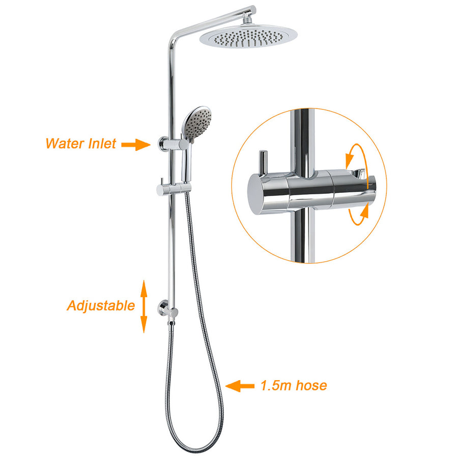 WELS Chrome Round 9" Rain Shower Head 5 Modes Massage Handheld Sliding Rail Set