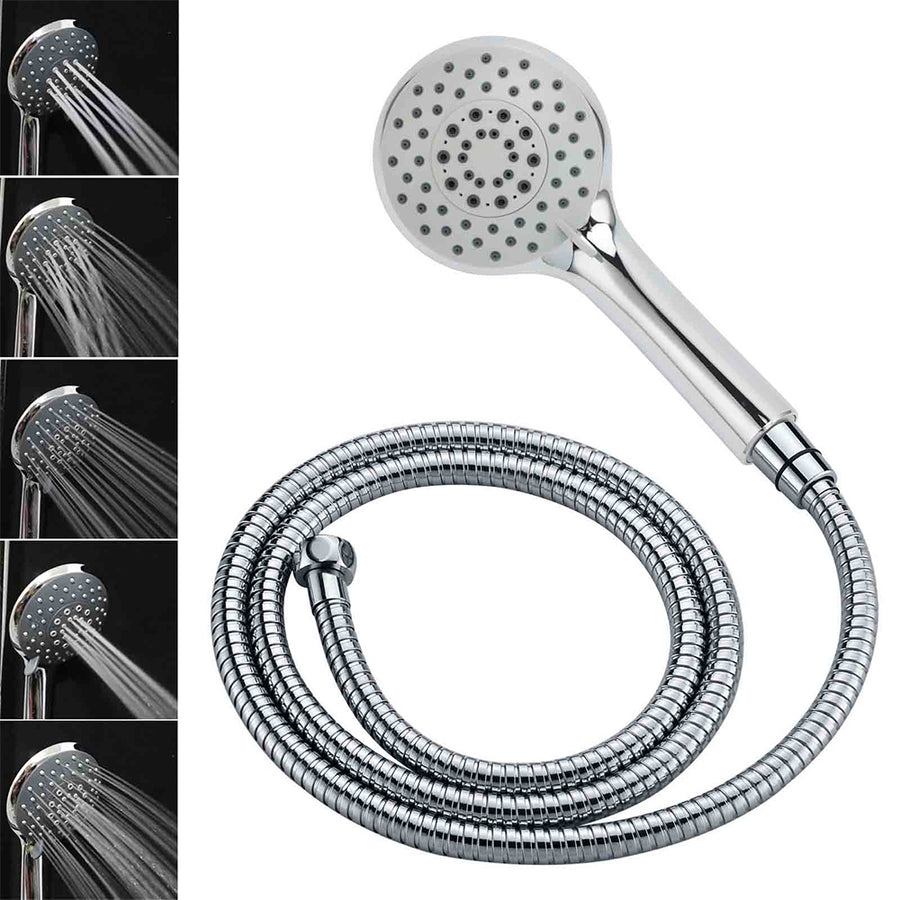 WELS Chrome Round 9" Rain Shower Head 5 Modes Massage Handheld Sliding Rail Set