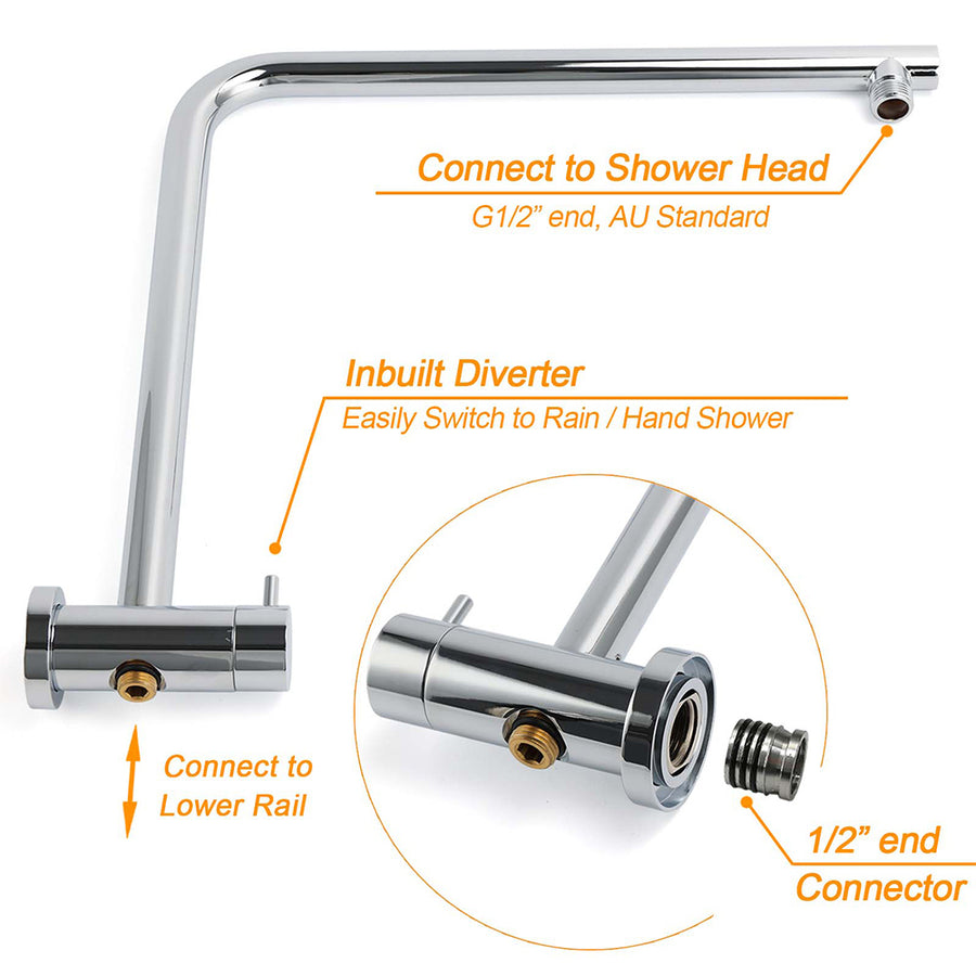 WELS Chrome Round 9" Rain Shower Head 5 Modes Massage Handheld Sliding Rail Set Twin Taps