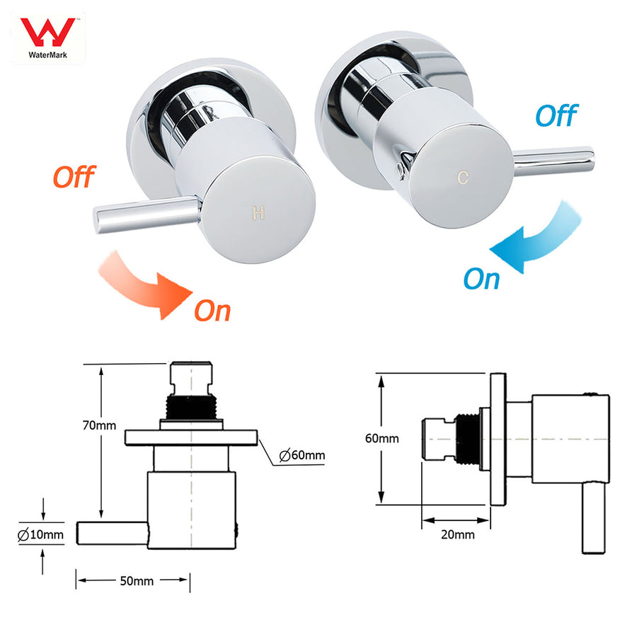 WELS Bathroom Round 8" Rain Shower Head Single Mode Brass Handheld Spray Rail Arm Set Twin Taps
