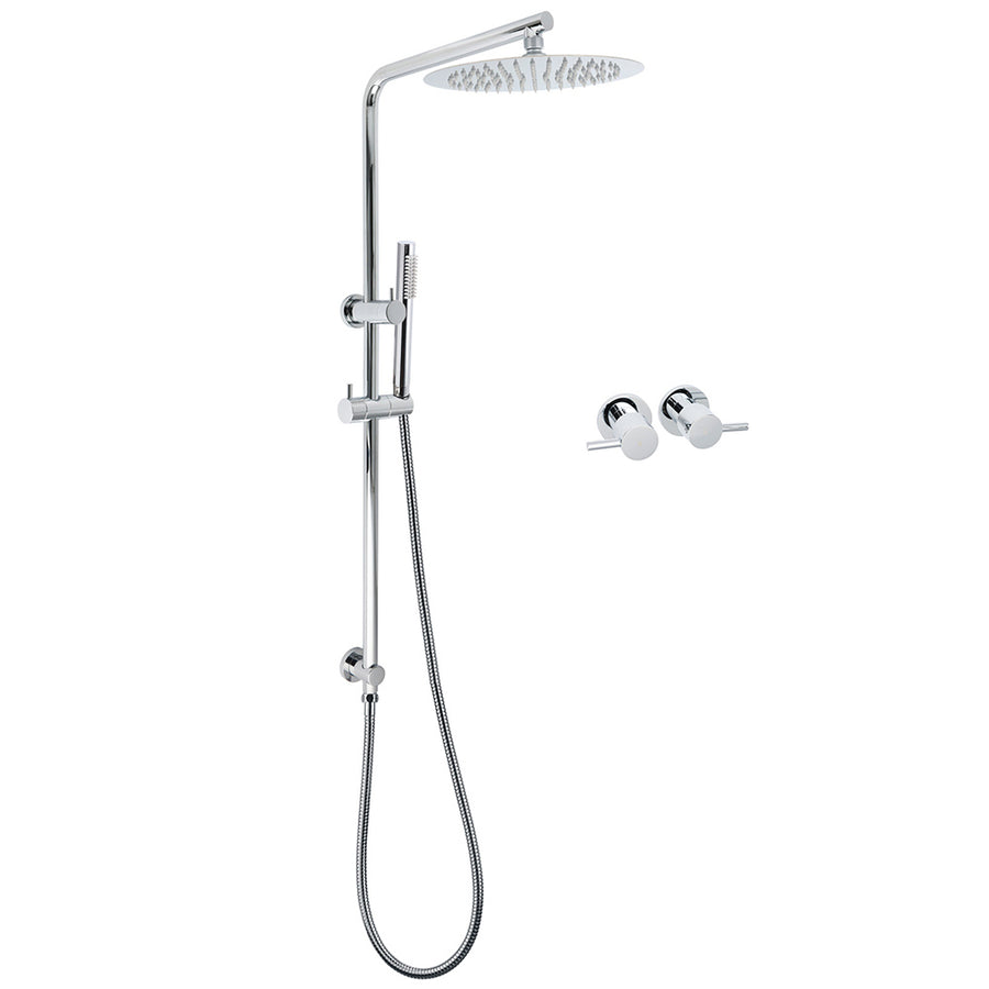 WELS 2 In 1 Shower Head Set Sliding Rail 3 Mode Handheld Arm 10" Round Chrome Taps